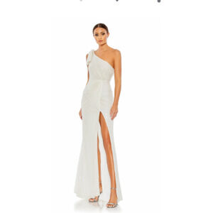 New! MAC DUGGAL Wm's Pearl Embellished One Shoulder White Gown Sz 10 MSRP $598